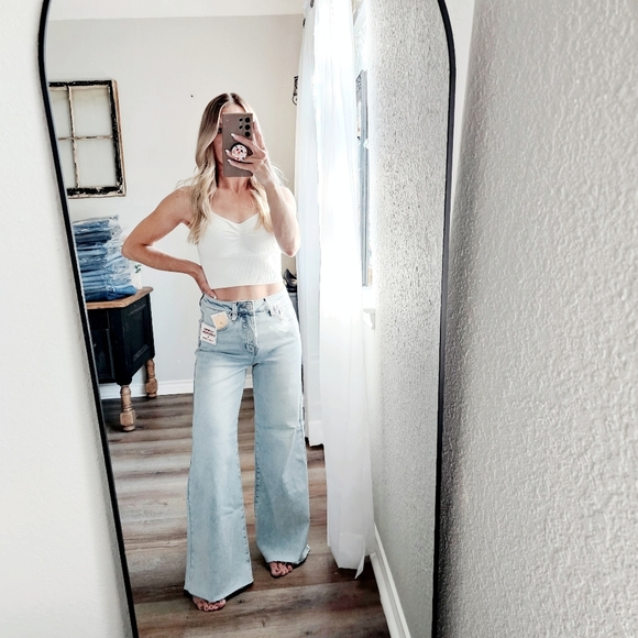 Risen HR Tummy Control Light Wash Wide Leg Palazzo Denim Jeans Various NEW - Picture 11 of 11